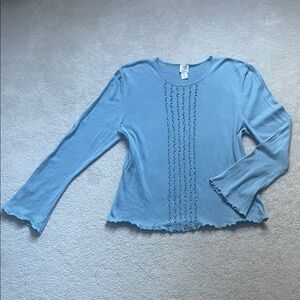 Garnet hill 100% cotton bell sleeve ruffle sweater top XL